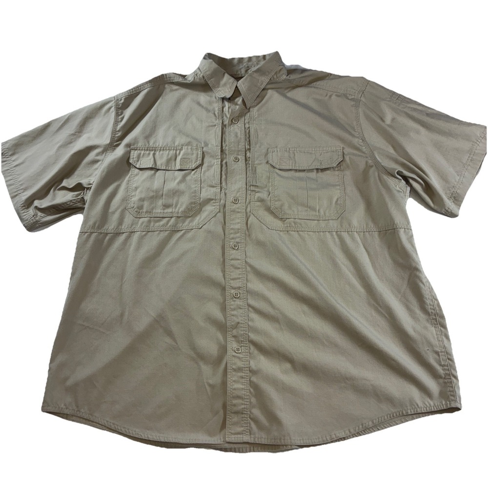5.11 Tactical Button Down Hunting Hiking Shirt Men's XXL Beige Ripstop Vented